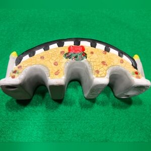 Christmas Village Bridge with Holiday Wreath